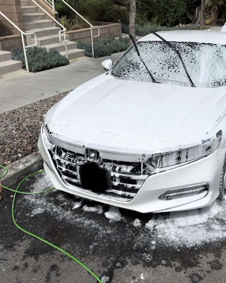 Honda Accord receiving foam wash on a San Diego mobile detail